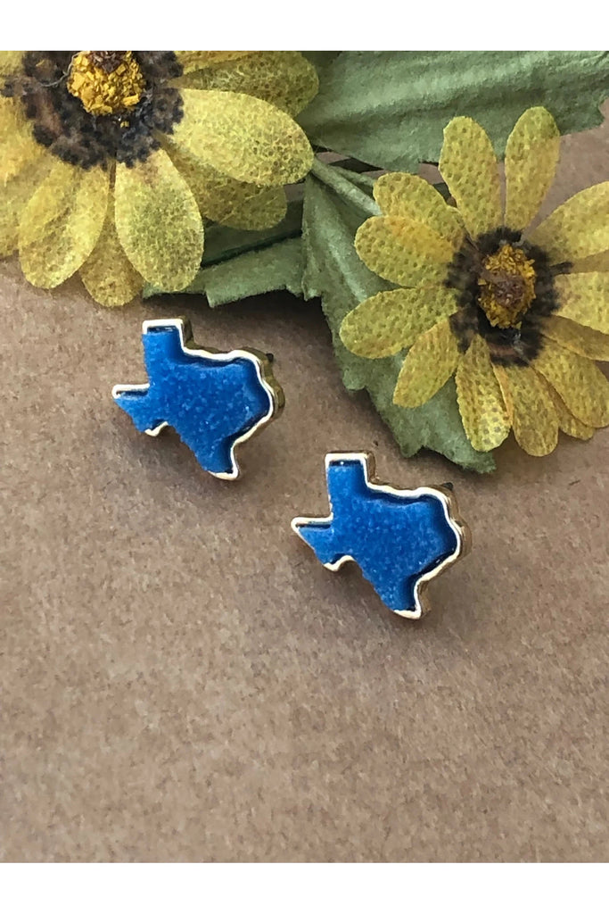 Blue Druzy Texas Stud Earrings-Earrings-Deja Nu-Deja Nu Boutique, Women's Fashion Boutique in Lampasas, Texas