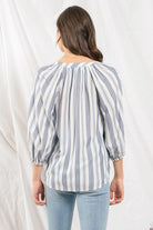 Blu pepper Navy Striped Three Fourths Sleeve Top-Short Sleeves-Blu Pepper-Deja Nu Boutique, Women's Fashion Boutique in Lampasas, Texas