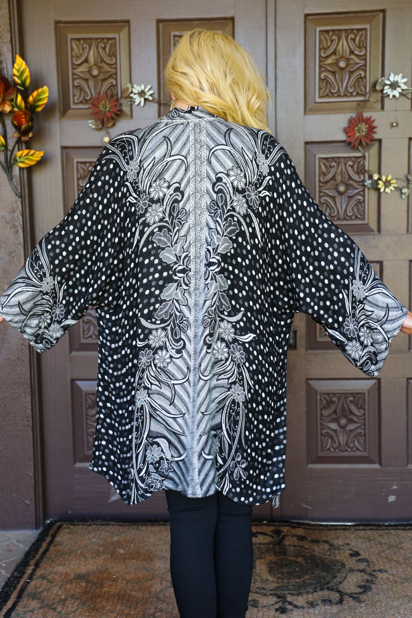 Bok Black And White Reversible Kimono #12-Cardigans & Kimonos-BOK-Deja Nu Boutique, Women's Fashion Boutique in Lampasas, Texas