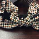 Brown Plaid Scrunchie With Center Bow And Stars-Scrunchies & Headbands-Deja Nu Tx-Deja Nu Boutique, Women's Fashion Boutique in Lampasas, Texas