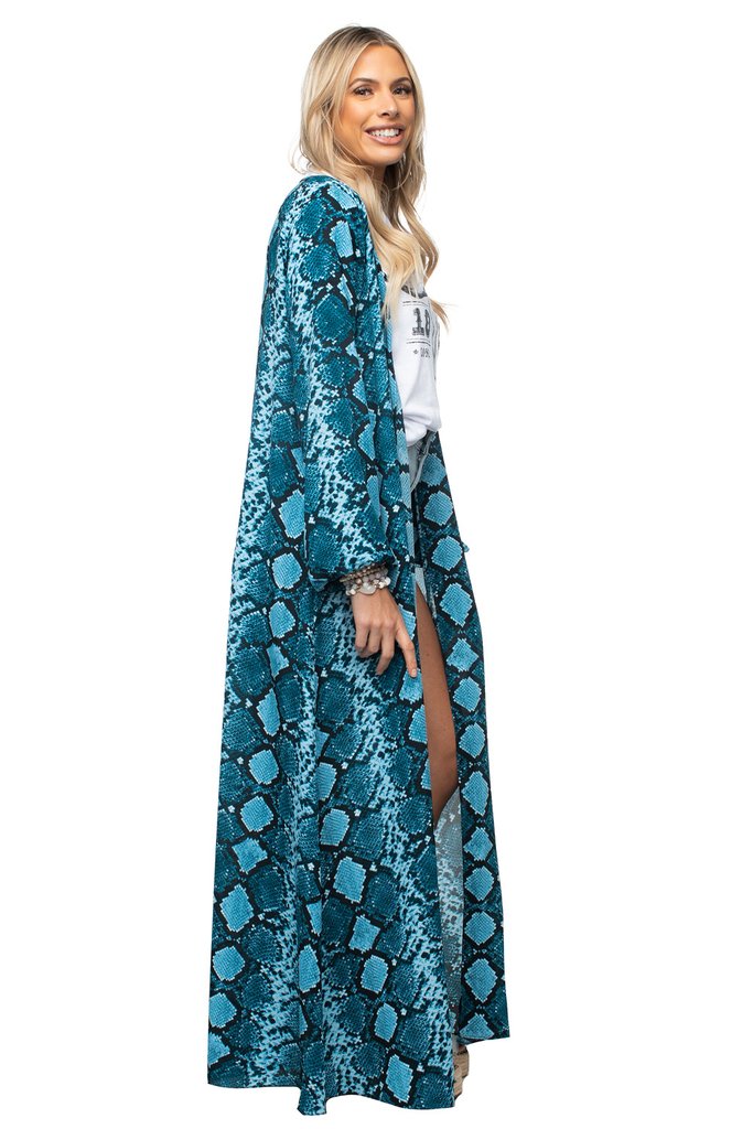 Buddy Love Blue Snake Skin Kimono-Cardigans & Kimonos-Buddy Love-Deja Nu Boutique, Women's Fashion Boutique in Lampasas, Texas
