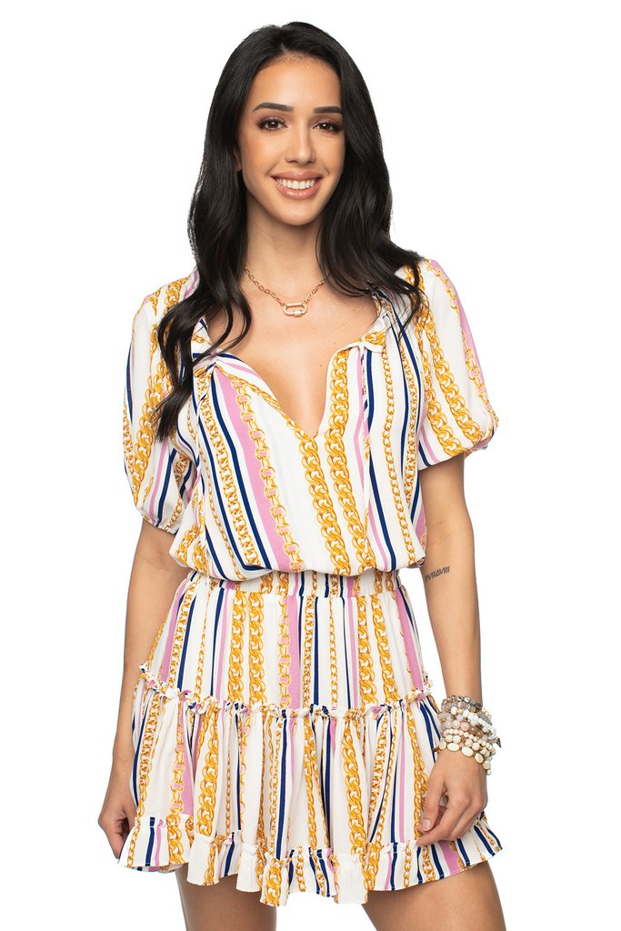 Buddy Love Ray Miami Multi-Color Short Dress w/Chain Print Detail-Dresses-Buddy Love-Deja Nu Boutique, Women's Fashion Boutique in Lampasas, Texas