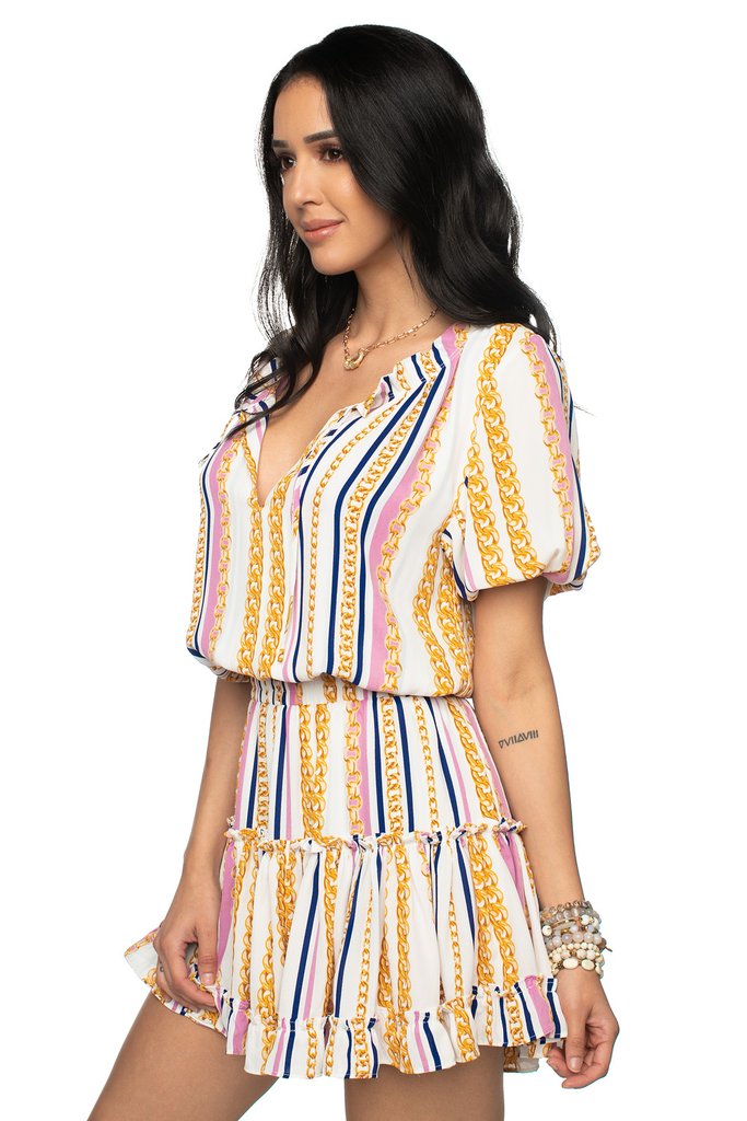 Buddy Love Ray Miami Multi-Color Short Dress w/Chain Print Detail-Dresses-Buddy Love-Deja Nu Boutique, Women's Fashion Boutique in Lampasas, Texas