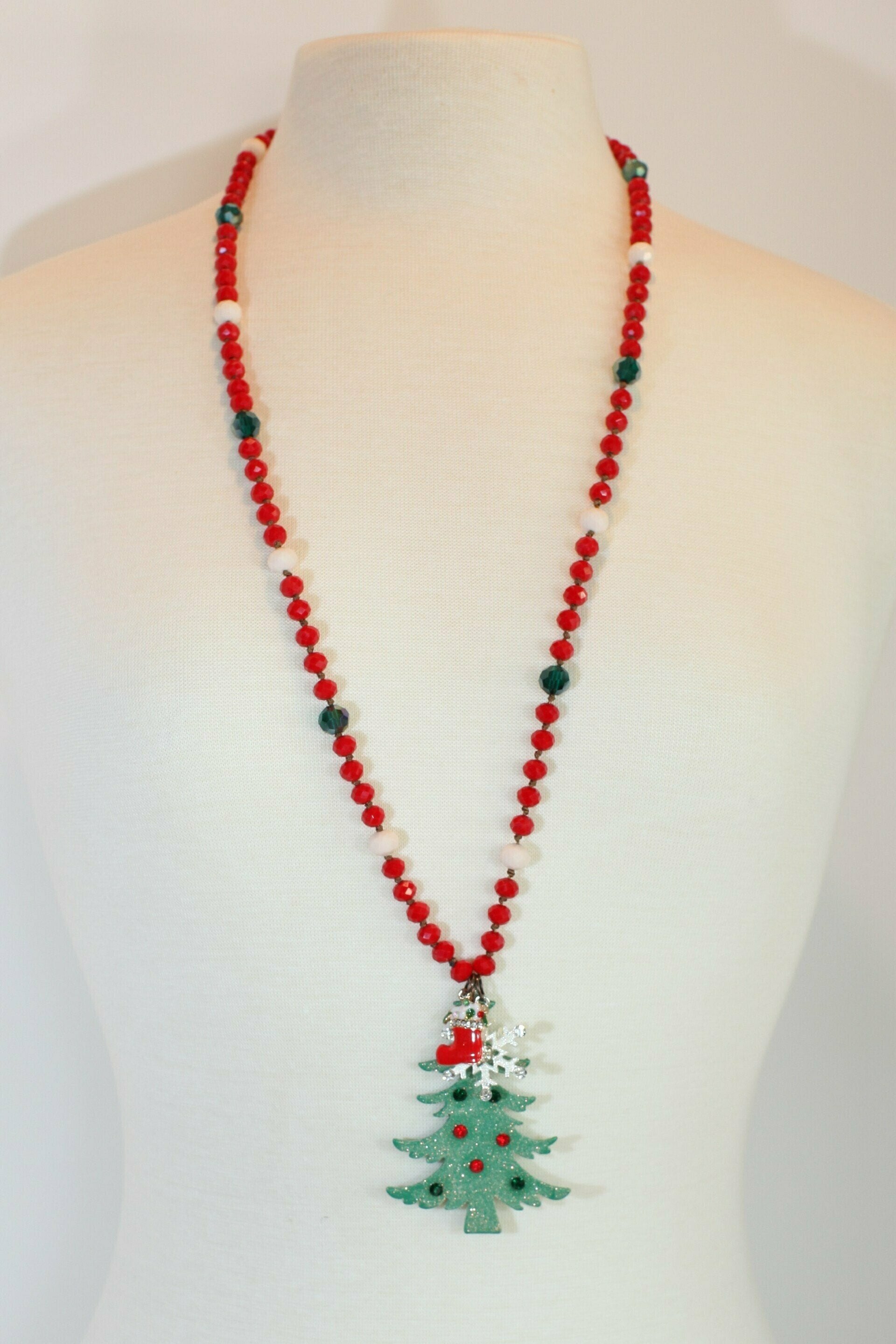 Christmas Tree Beaded Necklace-Necklaces-Deja Nu Tx-Deja Nu Boutique, Women's Fashion Boutique in Lampasas, Texas