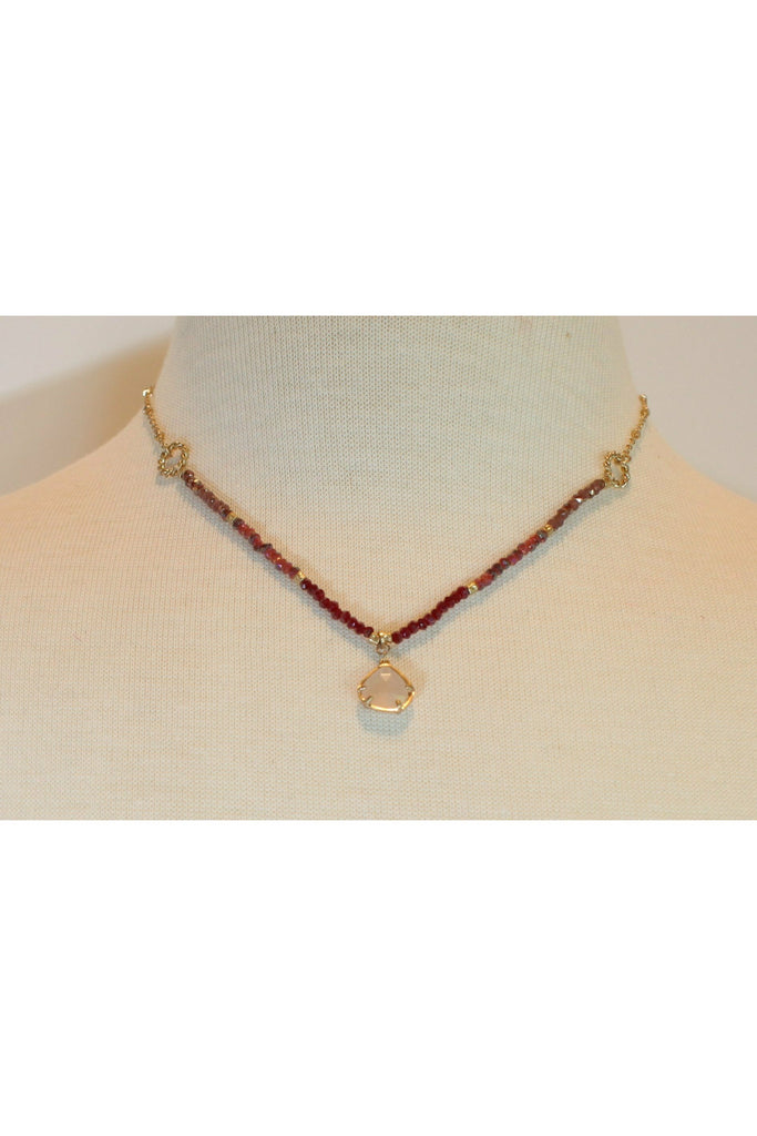 Crystal Beaded Necklace With Taupe Drop-Necklaces-Deja Nu Tx-Deja Nu Boutique, Women's Fashion Boutique in Lampasas, Texas