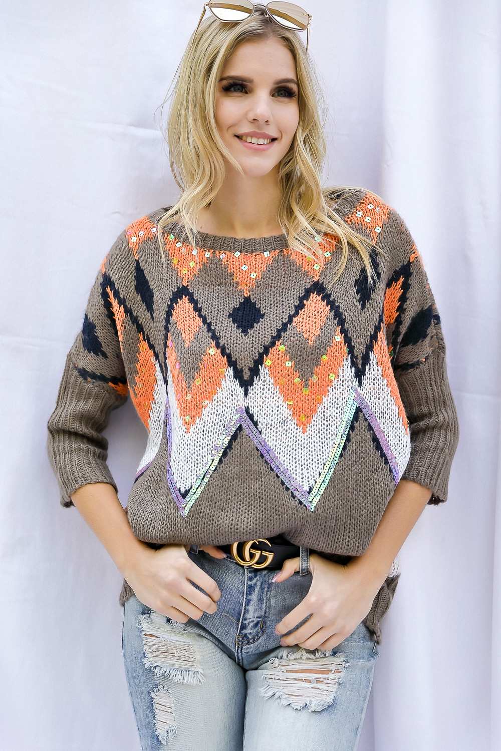 Davi And Dani Aztec Sequin Sweater-Sweaters-Davi and Dani-Deja Nu Boutique, Women's Fashion Boutique in Lampasas, Texas