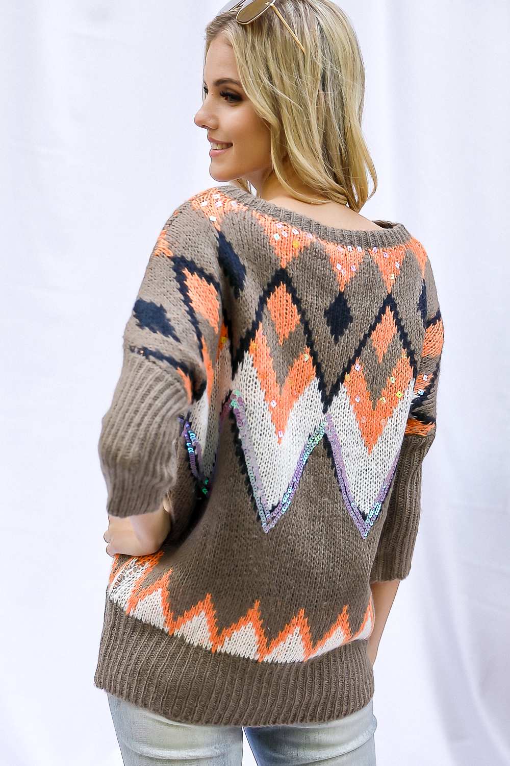 Davi And Dani Aztec Sequin Sweater-Sweaters-Davi and Dani-Deja Nu Boutique, Women's Fashion Boutique in Lampasas, Texas