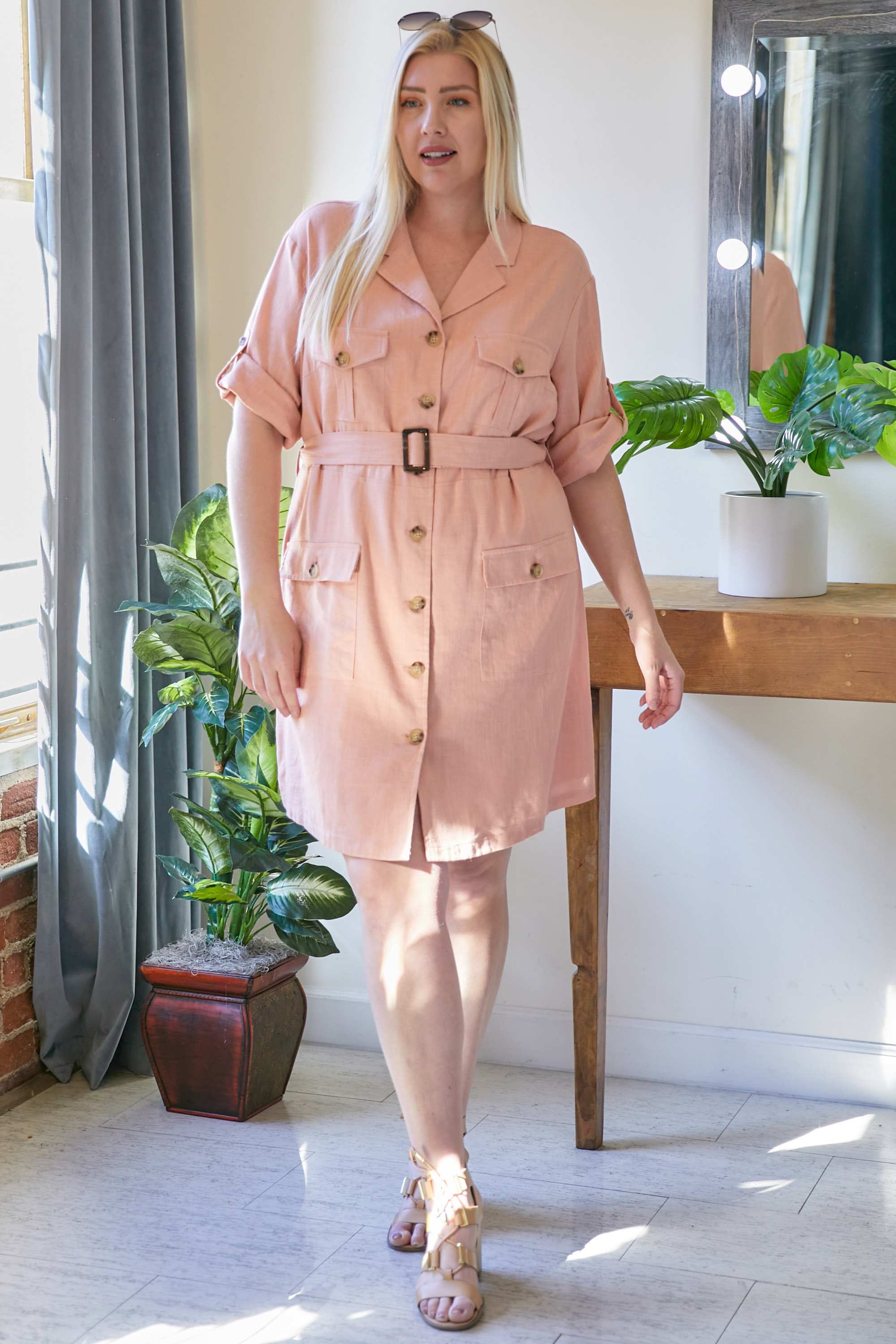 Davi And Dani Belted Shirt Plus Dress-Curvy/Plus Dresses-Davi and Dani-Deja Nu Boutique, Women's Fashion Boutique in Lampasas, Texas