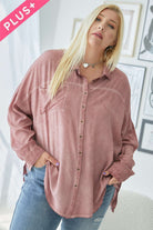 Davi And Dani Blush Solid Button Down Long Sleeve Shirt - Plus-Curvy/Plus Tops-Davi and Dani-Deja Nu Boutique, Women's Fashion Boutique in Lampasas, Texas