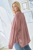 Davi And Dani Blush Solid Button Down Long Sleeve Shirt - Plus-Curvy/Plus Tops-Davi and Dani-Deja Nu Boutique, Women's Fashion Boutique in Lampasas, Texas