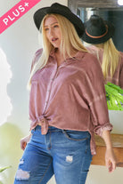 Davi And Dani Blush Solid Button Down Long Sleeve Shirt - Plus-Curvy/Plus Tops-Davi and Dani-Deja Nu Boutique, Women's Fashion Boutique in Lampasas, Texas