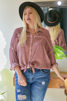 Davi And Dani Blush Solid Button Down Long Sleeve Shirt - Plus-Curvy/Plus Tops-Davi and Dani-Deja Nu Boutique, Women's Fashion Boutique in Lampasas, Texas