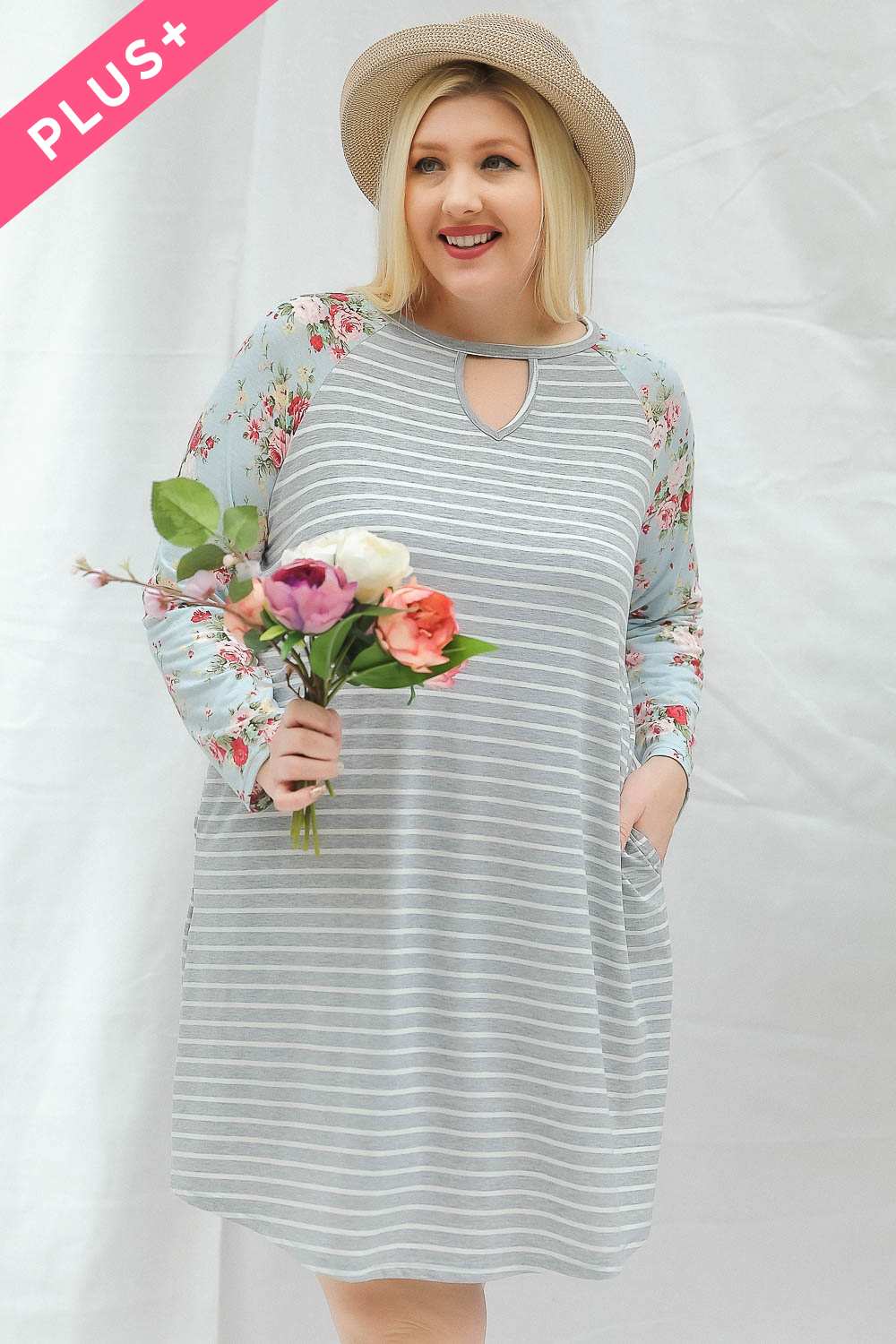 Davi And Dani Keyhole Stripe Plus Dress-Curvy/Plus Dresses-Davi and Dani-Deja Nu Boutique, Women's Fashion Boutique in Lampasas, Texas