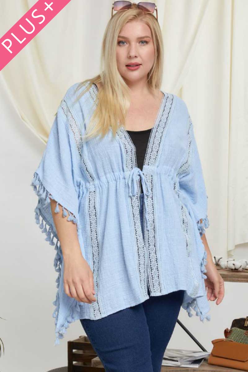 Davi And Dani Light Blue Plus Kimono-Curvy/Plus Outerwear-Davi and Dani-Deja Nu Boutique, Women's Fashion Boutique in Lampasas, Texas