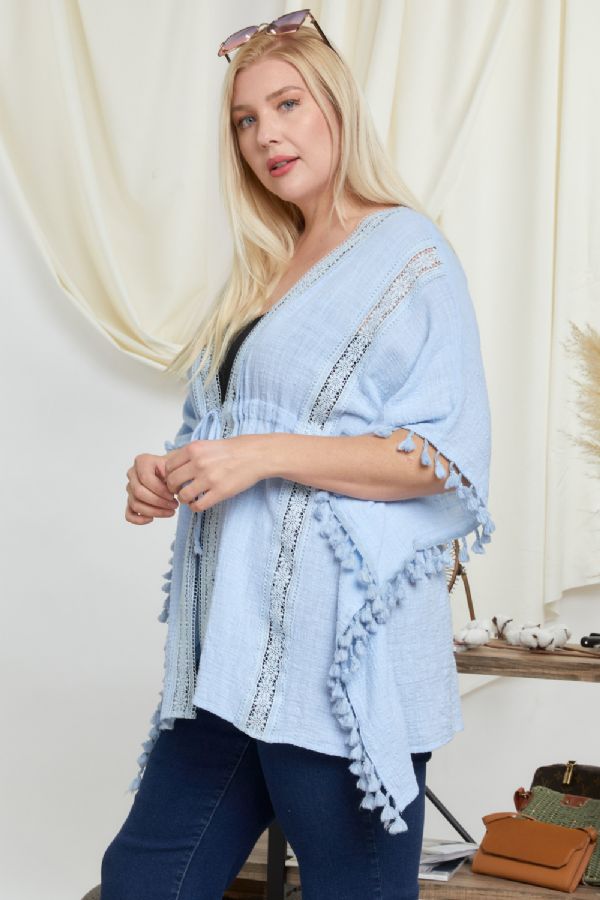 Davi And Dani Light Blue Plus Kimono-Curvy/Plus Outerwear-Davi and Dani-Deja Nu Boutique, Women's Fashion Boutique in Lampasas, Texas