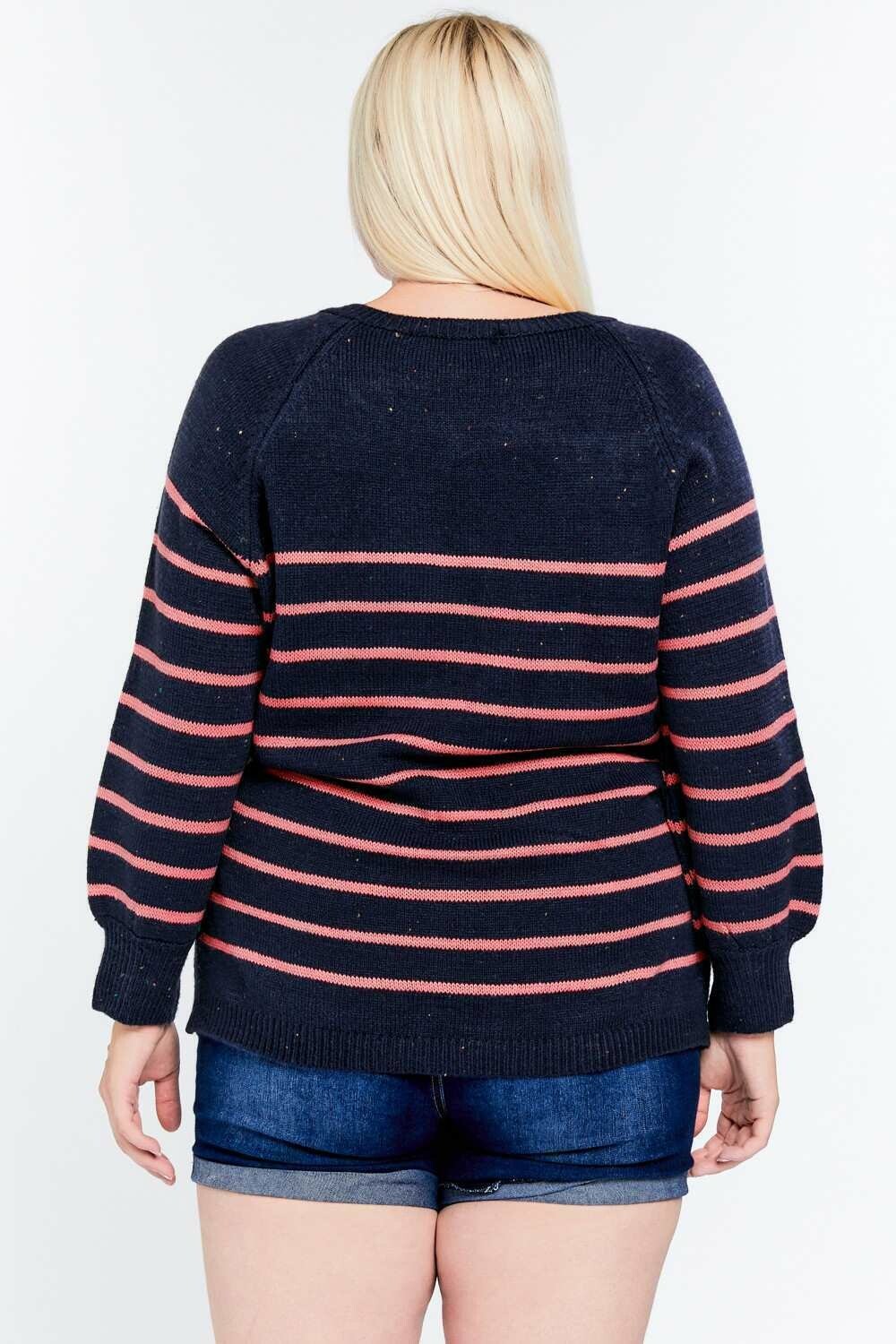 Davi And Dani Navy Stripe Plus Sweater-Curvy/Plus Tops-Davi and Dani-Deja Nu Boutique, Women's Fashion Boutique in Lampasas, Texas