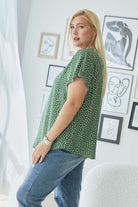 Davi And Dani Olive Dot Print Shirring Sleeve Plus Top-Curvy/Plus Tops-Davi and Dani-Deja Nu Boutique, Women's Fashion Boutique in Lampasas, Texas