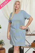 Davi And Dani Pinstripe Plus Tee Dress-Curvy/Plus Short Dresses-Davi and Dani-Deja Nu Boutique, Women's Fashion Boutique in Lampasas, Texas