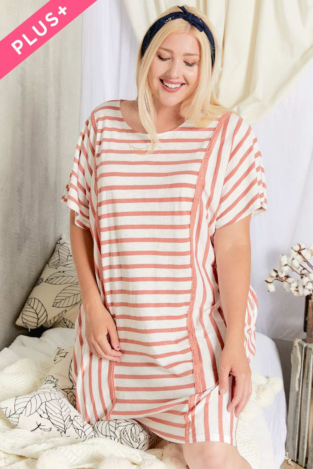 Davi And Dani Stripe Midi Plus Dress-Curvy/Plus Short Dresses-Davi and Dani-Deja Nu Boutique, Women's Fashion Boutique in Lampasas, Texas