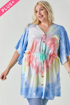 Davi And Dani Tie Dye V Neck Button Down Cover Up Top Plus-Curvy/Plus Tops-Davi and Dani-Deja Nu Boutique, Women's Fashion Boutique in Lampasas, Texas