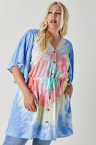 Davi And Dani Tie Dye V Neck Button Down Cover Up Top Plus-Curvy/Plus Tops-Davi and Dani-Deja Nu Boutique, Women's Fashion Boutique in Lampasas, Texas