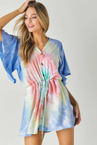 Davi And Dani Tie Dye V Neck Button Down Cover Up Top-Tops-Davi and Dani-Deja Nu Boutique, Women's Fashion Boutique in Lampasas, Texas