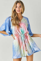 Davi And Dani Tie Dye V Neck Button Down Cover Up Top-Tops-Davi and Dani-Deja Nu Boutique, Women's Fashion Boutique in Lampasas, Texas