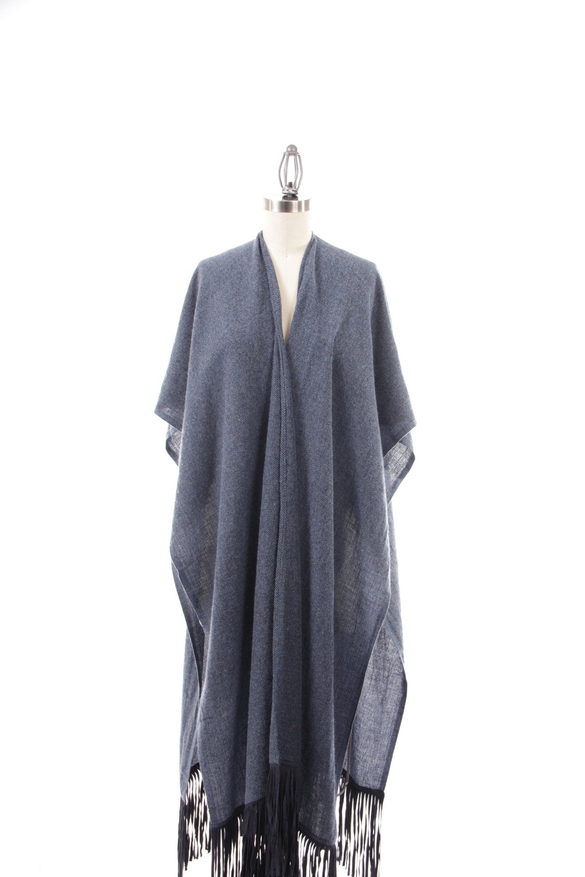 Dolce Cabo Heathered Denim Blue Wool And Cotton Fringe Scarf-Outerwear-Dolce Cabo-Deja Nu Boutique, Women's Fashion Boutique in Lampasas, Texas