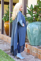 Dolce Cabo Heathered Denim Blue Wool And Cotton Fringe Scarf-Outerwear-Dolce Cabo-Deja Nu Boutique, Women's Fashion Boutique in Lampasas, Texas