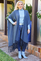 Dolce Cabo Heathered Denim Blue Wool And Cotton Fringe Scarf-Outerwear-Dolce Cabo-Deja Nu Boutique, Women's Fashion Boutique in Lampasas, Texas