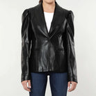 Dolce Cabo Puff Shoulder Vegan Leather Blazer In Black-Outerwear-Dolce Cabo-Deja Nu Boutique, Women's Fashion Boutique in Lampasas, Texas