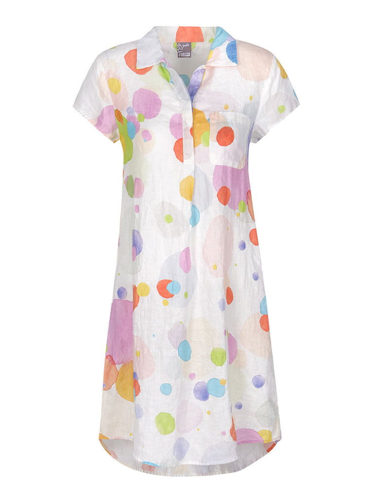 Dolcezza Simply Art Linen Dress “Colorful Bubbles” By Linda Woods-Midi Dresses-Dolcezza-Deja Nu Boutique, Women's Fashion Boutique in Lampasas, Texas