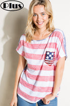 E Luna American Flag Plus Tee With Sequin Pocket Plus-Curvy/Plus Tops-E Luna-Deja Nu Boutique, Women's Fashion Boutique in Lampasas, Texas