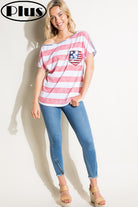 E Luna American Flag Plus Tee With Sequin Pocket Plus-Curvy/Plus Tops-E Luna-Deja Nu Boutique, Women's Fashion Boutique in Lampasas, Texas