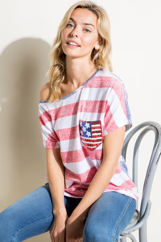 E Luna American Flag Plus Tee With Sequin Pocket Plus-Curvy/Plus Tops-E Luna-Deja Nu Boutique, Women's Fashion Boutique in Lampasas, Texas