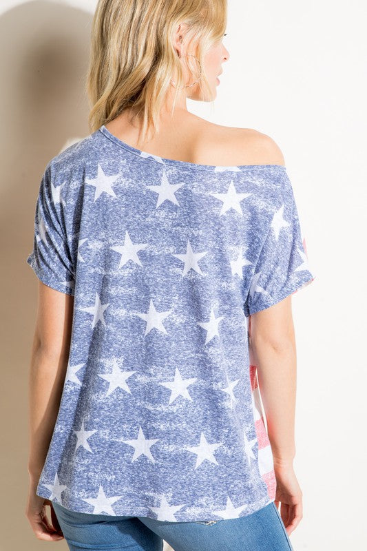 E Luna American Flag Plus Tee With Sequin Pocket Plus-Curvy/Plus Tops-E Luna-Deja Nu Boutique, Women's Fashion Boutique in Lampasas, Texas