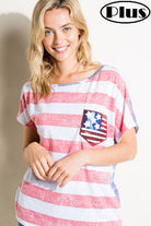 E Luna American Flag Plus Tee With Sequin Pocket Plus-Curvy/Plus Tops-E Luna-Deja Nu Boutique, Women's Fashion Boutique in Lampasas, Texas