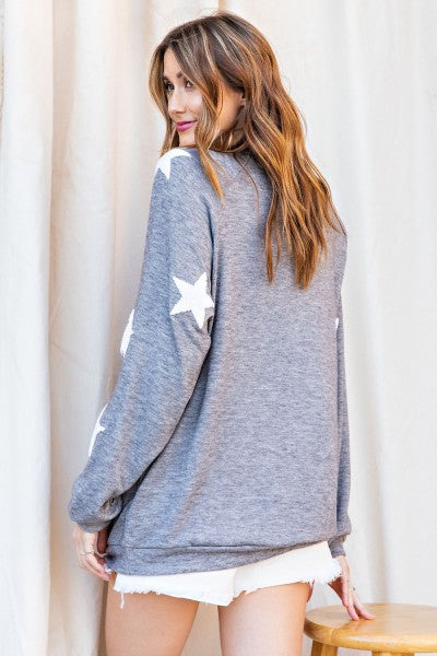 Easel Hacci Grey Knit Star Top-Tops-Easel-Deja Nu Boutique, Women's Fashion Boutique in Lampasas, Texas