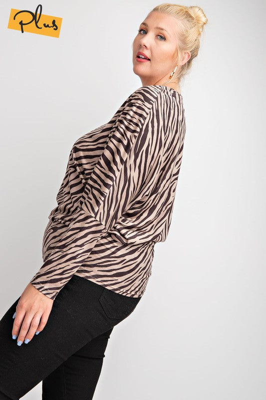 Easel Khaki Zebra Suede Plus Top-Curvy/Plus Tops-Easel-Deja Nu Boutique, Women's Fashion Boutique in Lampasas, Texas