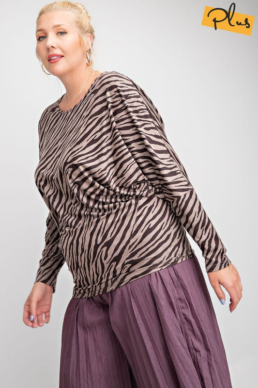 Easel Khaki Zebra Suede Plus Top-Curvy/Plus Tops-Easel-Deja Nu Boutique, Women's Fashion Boutique in Lampasas, Texas