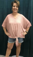 Easel Mauve Short Sleeve Tie Front Plus Tee-Curvy/Plus Tops-Easel-Deja Nu Boutique, Women's Fashion Boutique in Lampasas, Texas