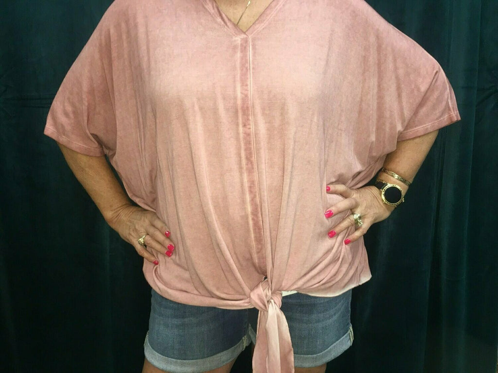 Easel Mauve Short Sleeve Tie Front Plus Tee-Curvy/Plus Tops-Easel-Deja Nu Boutique, Women's Fashion Boutique in Lampasas, Texas
