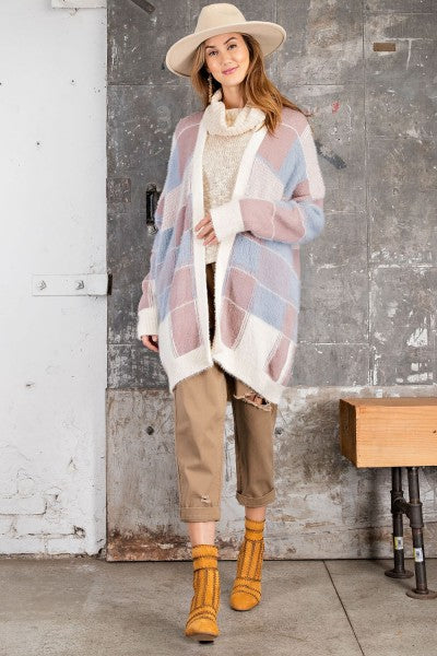 Easel Plaid Knitted Cardigan-Cardigans & Kimonos-Easel-Deja Nu Boutique, Women's Fashion Boutique in Lampasas, Texas