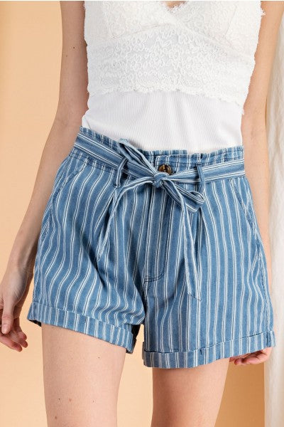 Easel Stripe Time High Waist Shorts-Bottoms-Easel-Deja Nu Boutique, Women's Fashion Boutique in Lampasas, Texas
