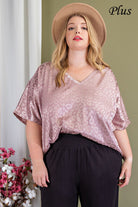 ee:some Mauve Animal Print V Neck Flowy Blouse With Pocket Plus-Curvy/Plus Blouses-ee:some-Deja Nu Boutique, Women's Fashion Boutique in Lampasas, Texas