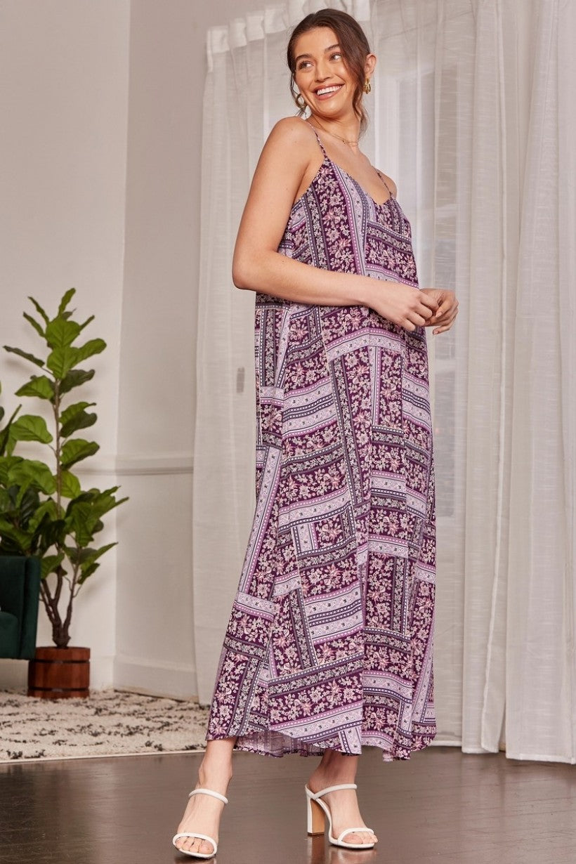 Emily Wonder Violet Mixed Floral Print Maxi Dress-Maxi Dresses-Emily Wonder-Deja Nu Boutique, Women's Fashion Boutique in Lampasas, Texas