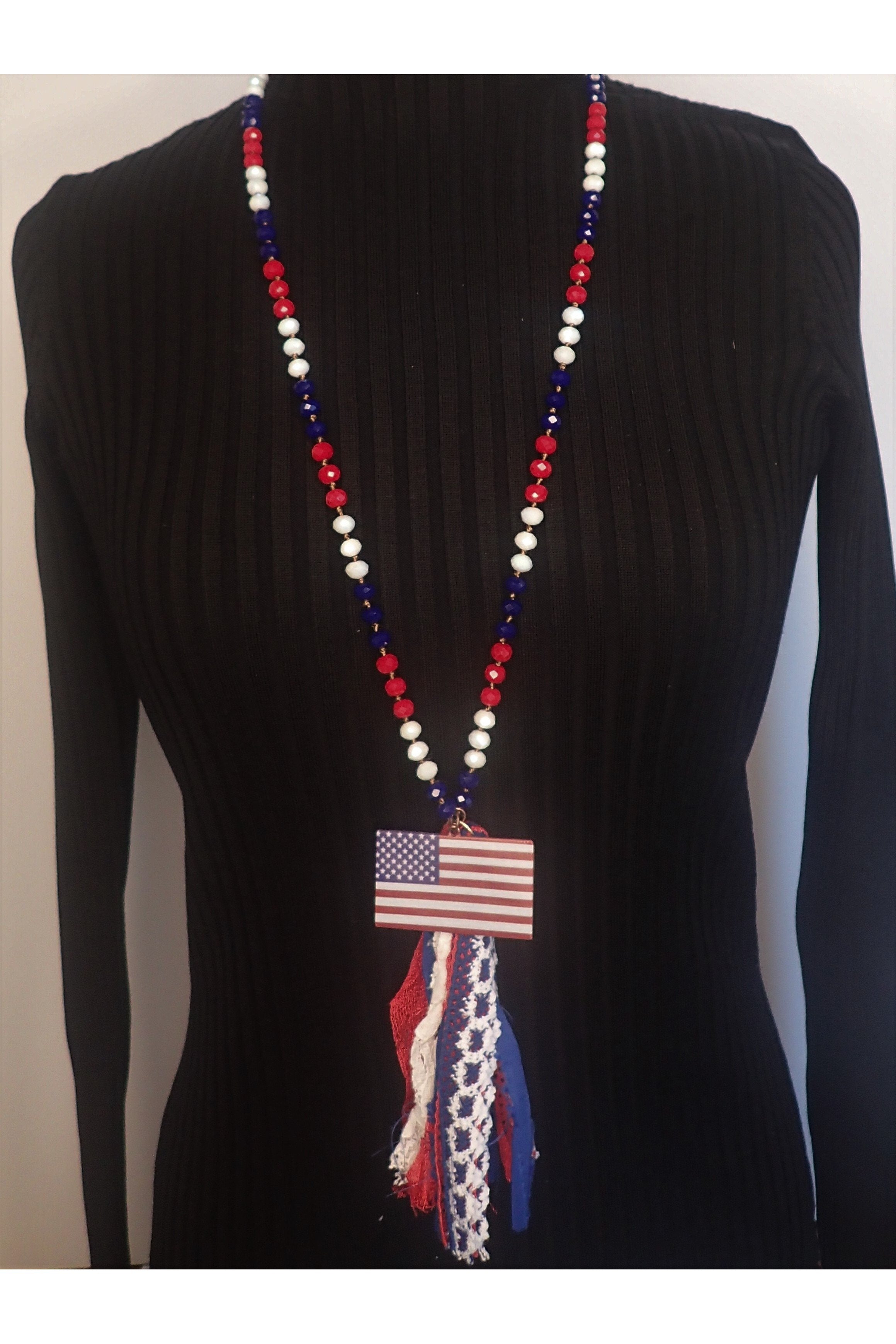 Emma American Beaded Tassel Necklaces - Two Styles Flag Or Cross-Necklaces-Emma-Deja Nu Boutique, Women's Fashion Boutique in Lampasas, Texas