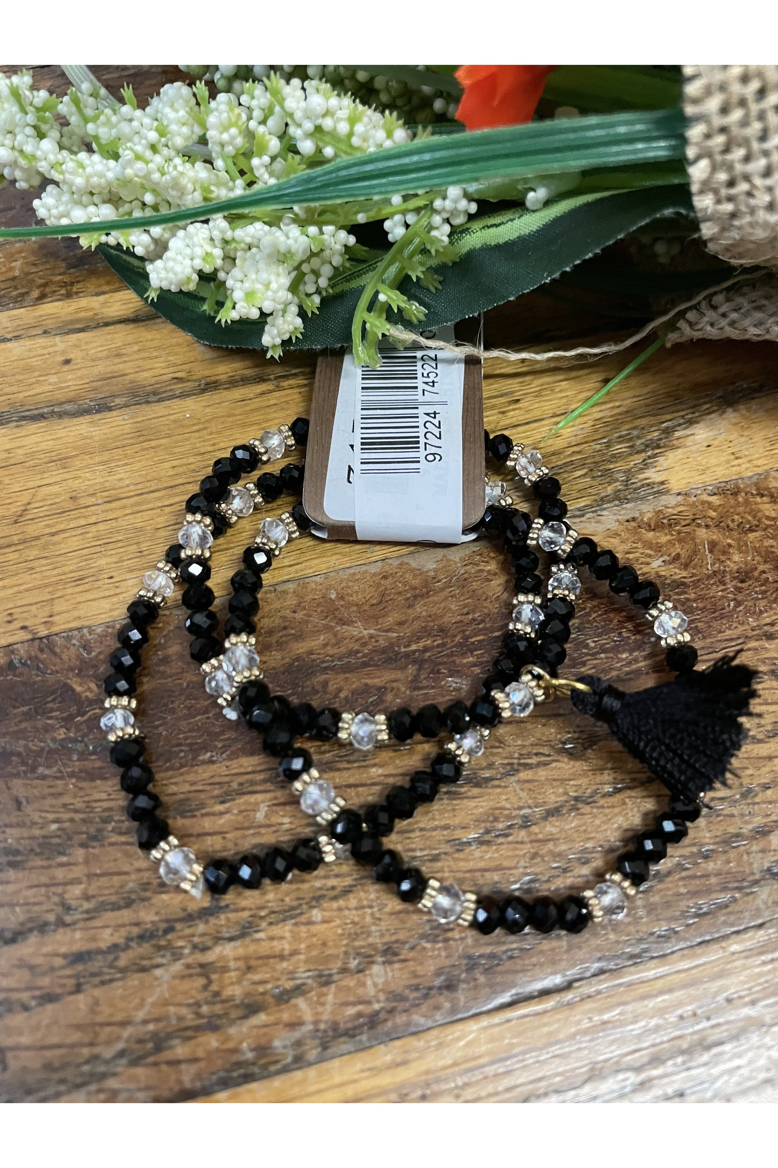 Emma Black Crystal Three Strand Bracelet-Bracelets-Emma-Deja Nu Boutique, Women's Fashion Boutique in Lampasas, Texas