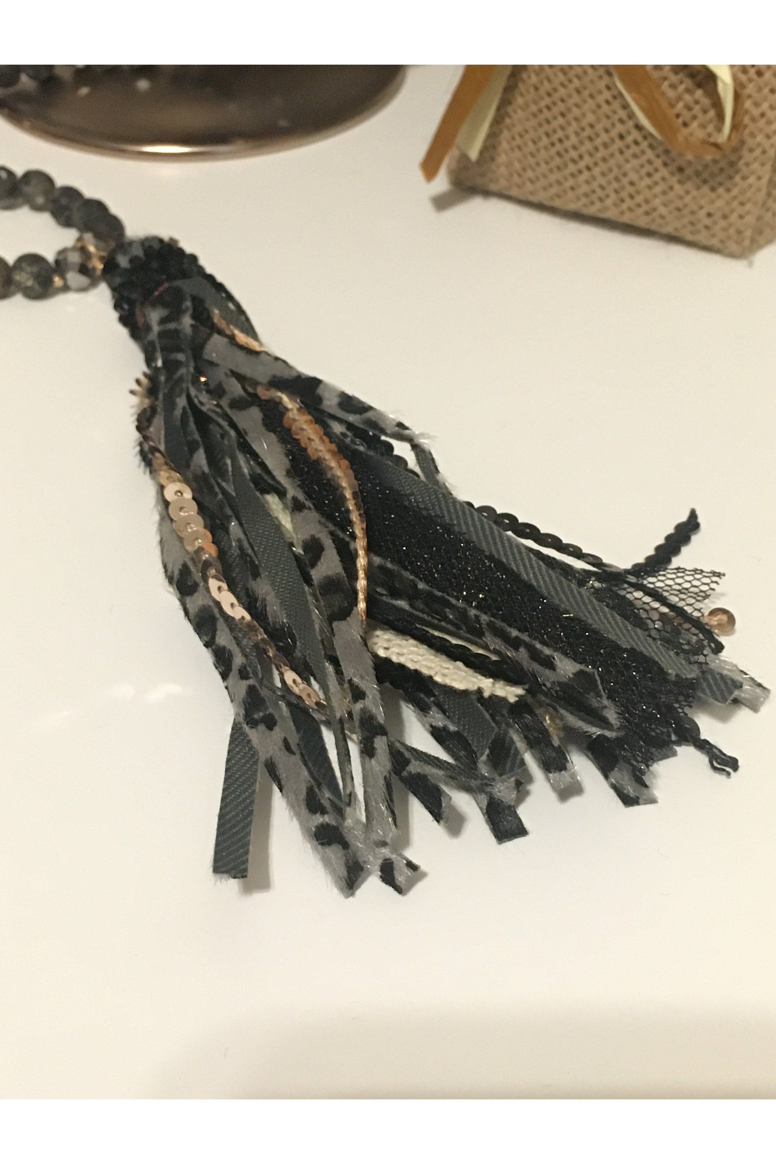 Emma Black Faux Leopard Tassel Necklace-Necklaces-Emma-Deja Nu Boutique, Women's Fashion Boutique in Lampasas, Texas