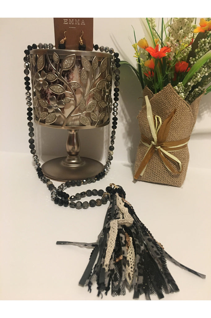 Emma Black Faux Leopard Tassel Necklace-Necklaces-Emma-Deja Nu Boutique, Women's Fashion Boutique in Lampasas, Texas